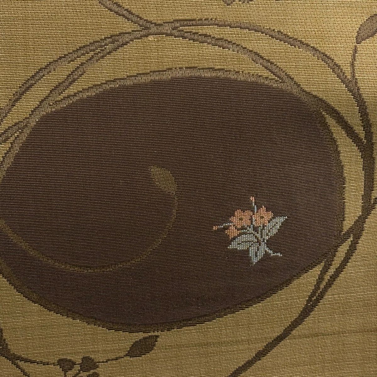袋帶 秀品級 唐草紋 草花紋 茶 六通 純蠶絲