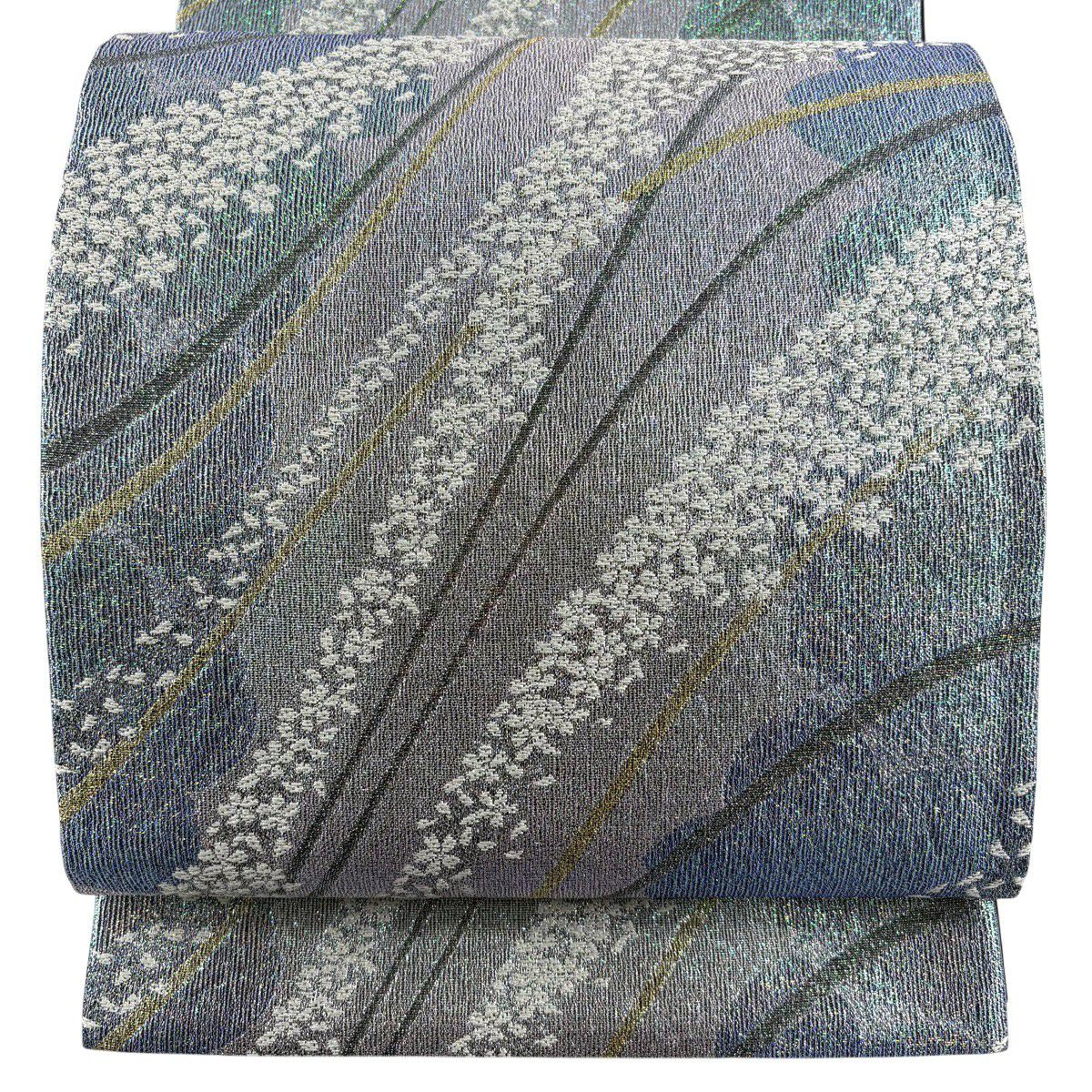【美品】 袋帶 秀品級 花 薄紫 六通 純蠶絲