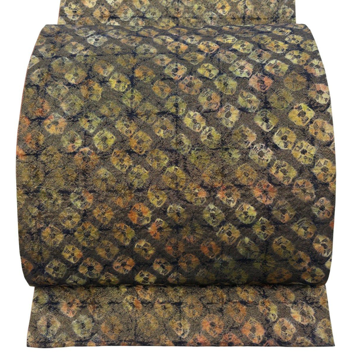 【美品】 袋帶 秀品級 幾何圖案 格子 金通 紅黑色 全通 純蠶絲