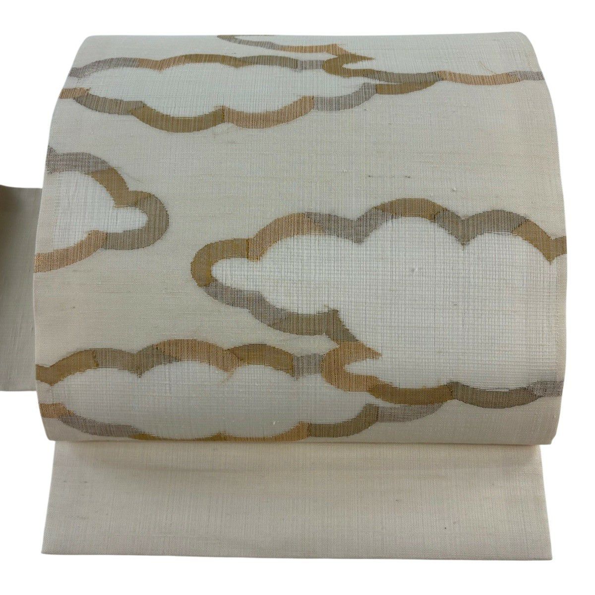 【美品】名古屋帶 優品級 紬織織 雲 金絲 奶油色 純蠶絲
