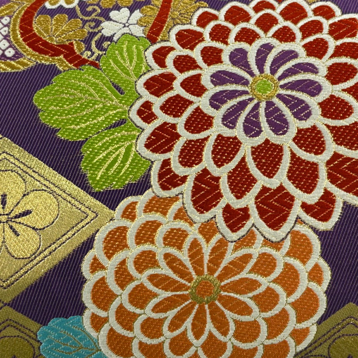 【美品】 袋帶 秀品級 振袖禮服禮服用 草花紋紋 笠松樹 金絲 金金箔 紫色 六通 純蠶絲