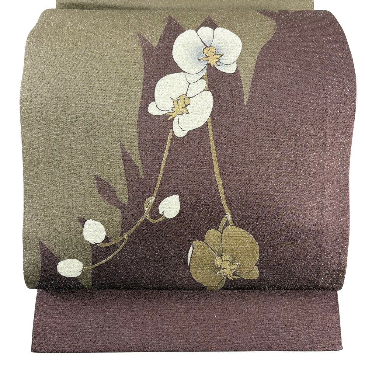 【美品】 袋帶 秀品級 花 銀通 金銀彩 紫 お太鼓圖案 純蠶絲