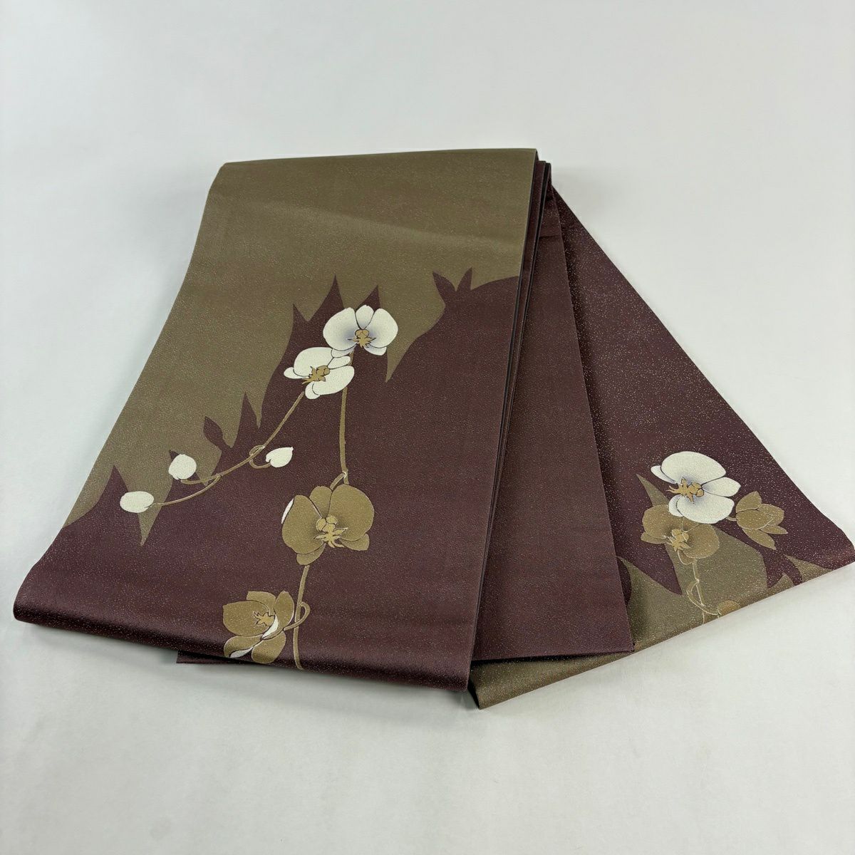 【美品】 袋帶 秀品級 花 銀通 金銀彩 紫 お太鼓圖案 純蠶絲