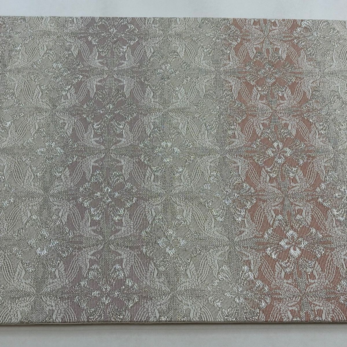 【美品】 袋帶 秀品級 華紋 銀線 灰白 六通 純蠶絲