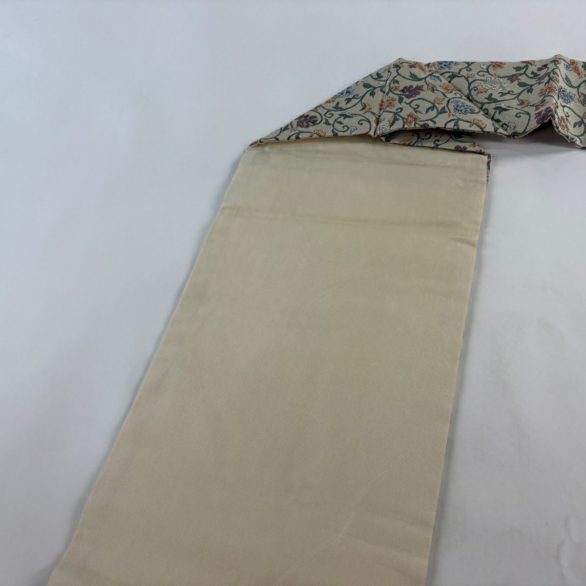 【美品】 名古屋帶 秀品級 花唐草紋 金銀彩 灰綠 純蠶絲