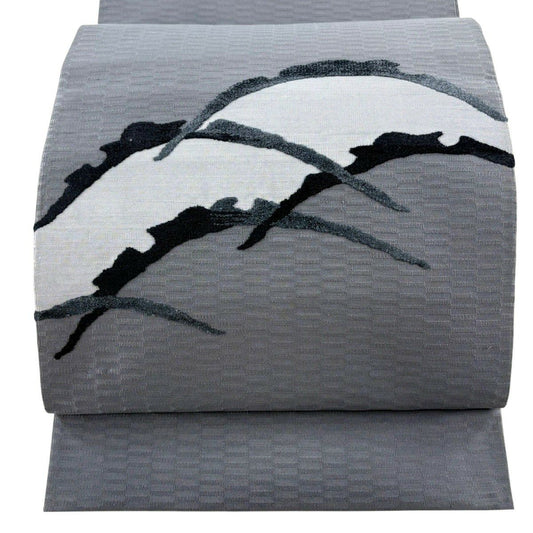 【美品】名古屋帶 優品級 八寸名古屋帶 松樹葉仕立 雪芝 灰色 純蠶絲