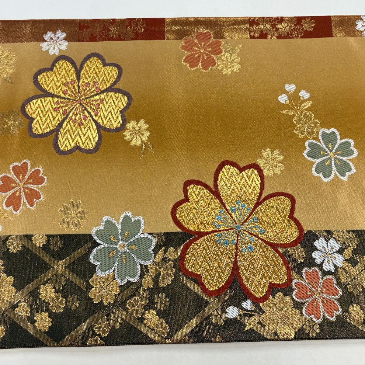 【美品】 袋帶 秀品級 振袖禮服禮服用 櫻花 金銀線 唐織 金色 六通 純蠶絲