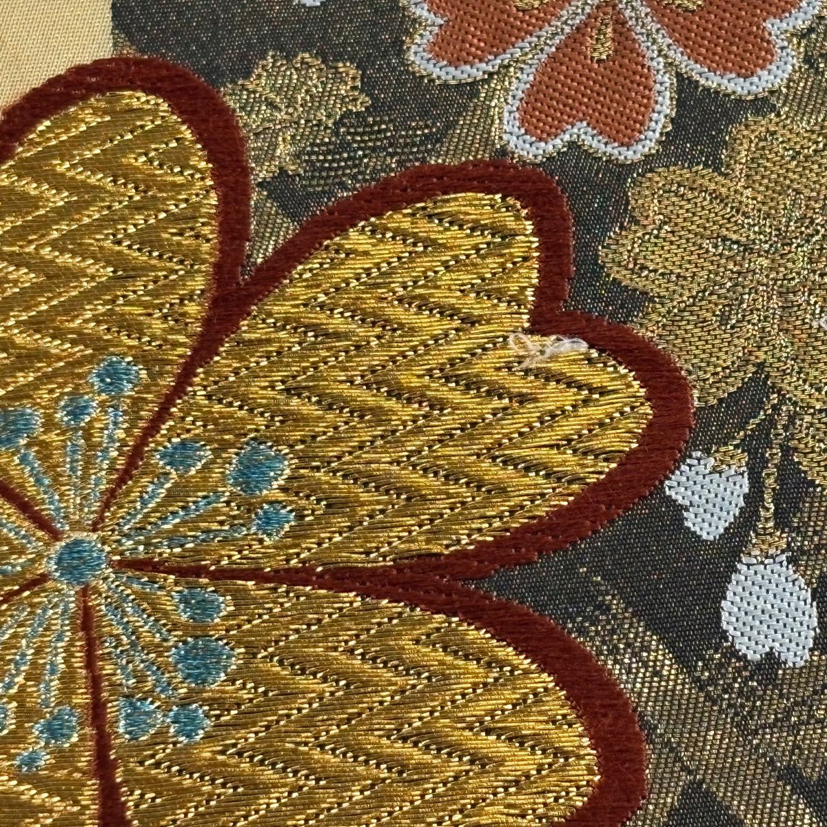 【美品】 袋帶 秀品級 振袖禮服禮服用 櫻花 金銀線 唐織 金色 六通 純蠶絲