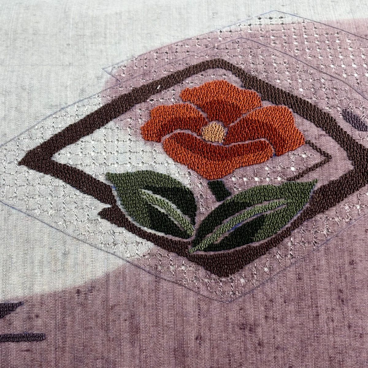 【美品】名古屋帶 秀品級 草花紋刺繡 紬織織 灰色 純蠶絲
