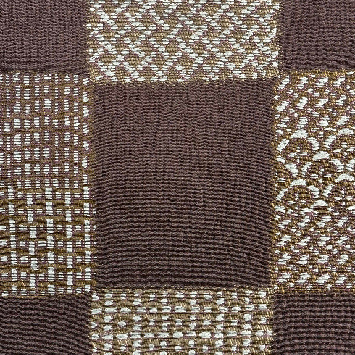 【美品】 袋帶 秀品級 鈴乃屋 變化市松樹 幾何學 金絲 紫 六通 純蠶絲
