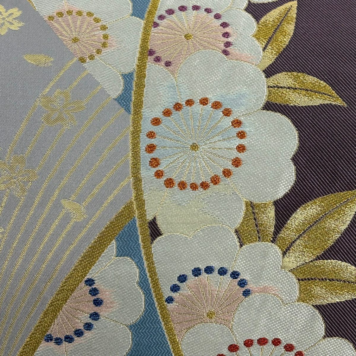 袋帶 秀品級 樱花 金絲 金金箔 灰紫 六通 純蠶絲
