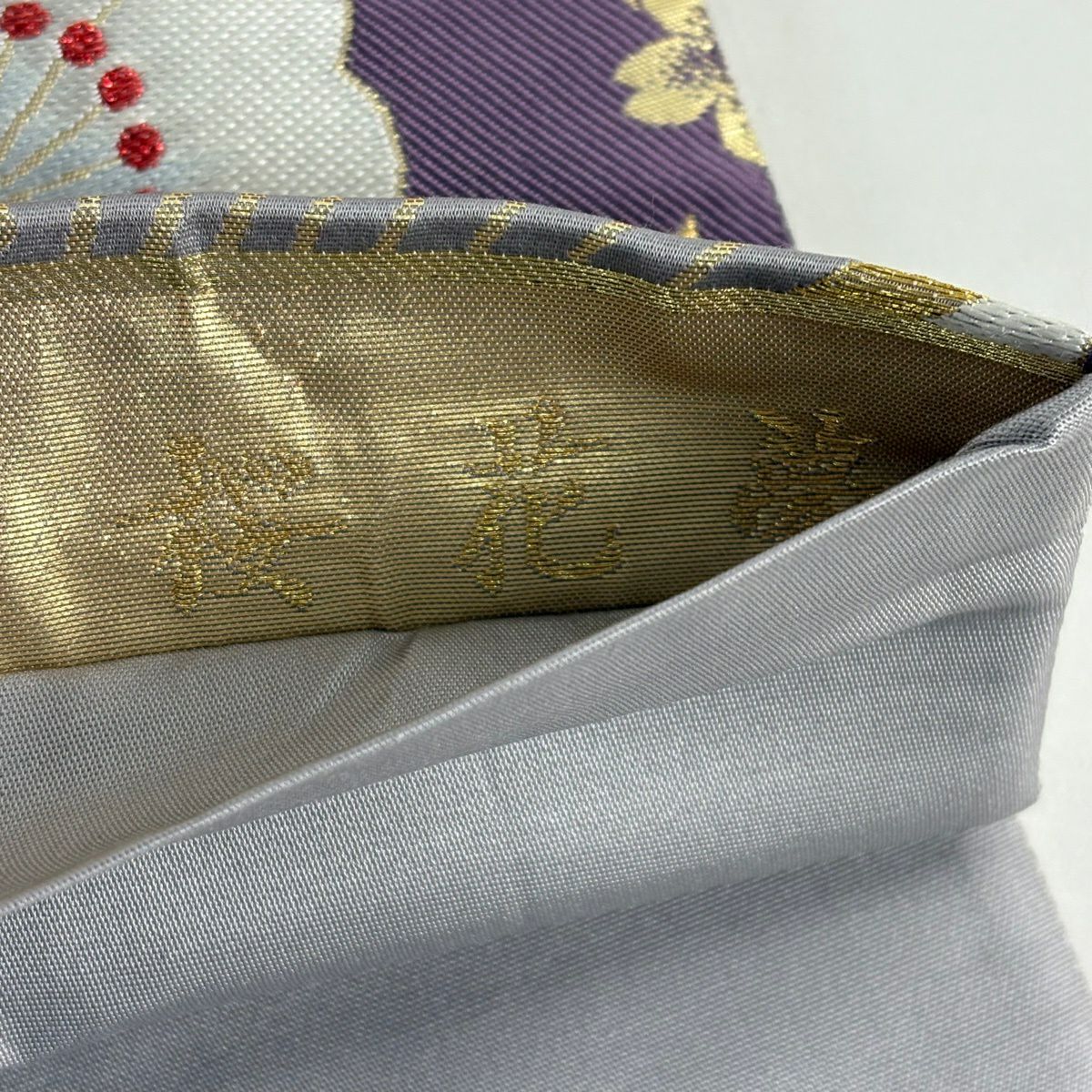 袋帶 秀品級 樱花 金絲 金金箔 灰紫 六通 純蠶絲