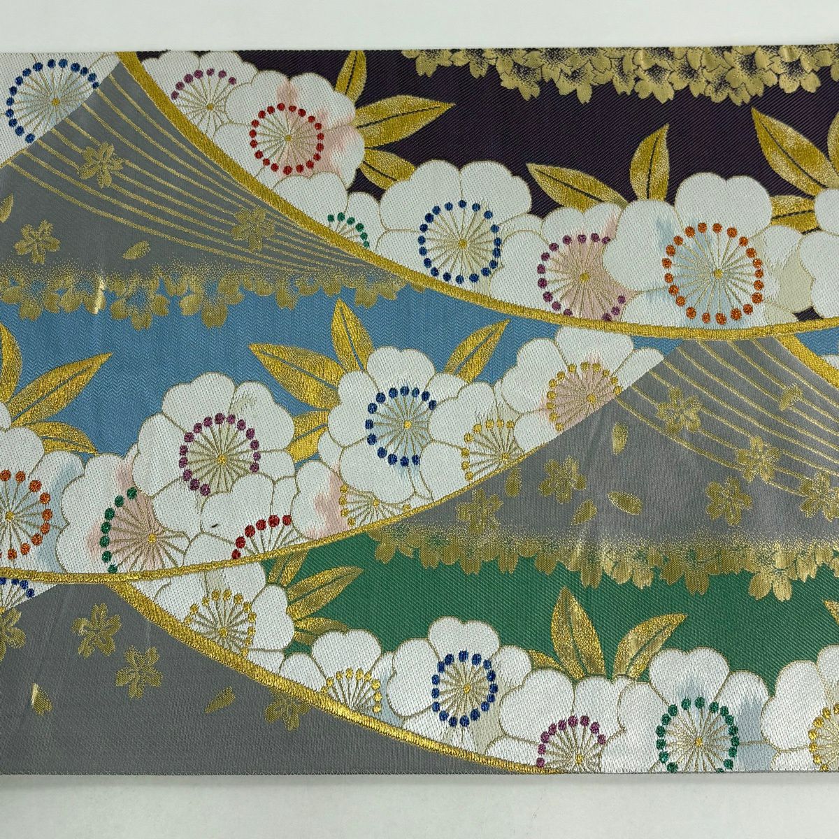 袋帶 秀品級 樱花 金絲 金金箔 灰紫 六通 純蠶絲