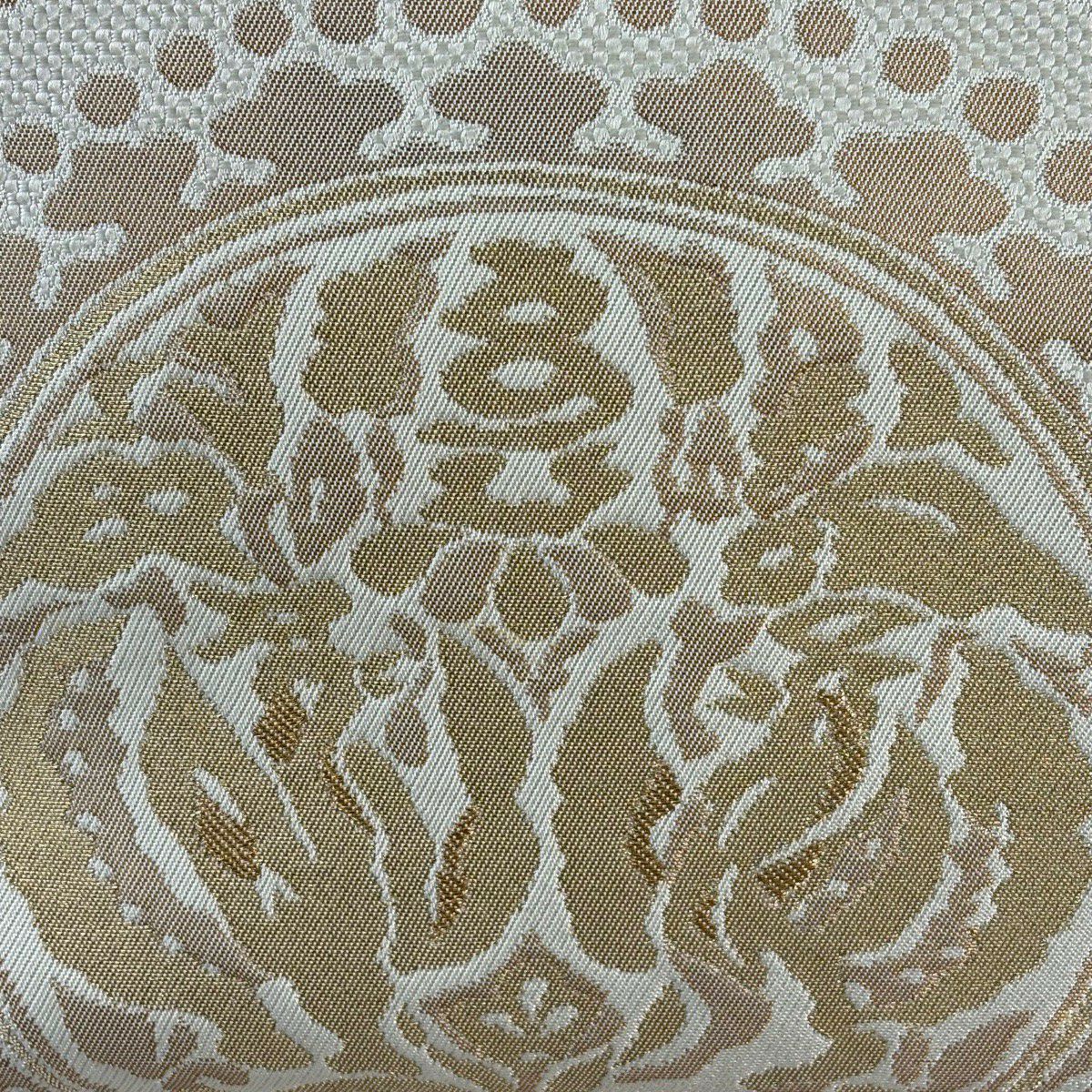 【美品】 袋帶 秀品級 向鳥 華紋 金絲 金金箔 奶油 六通 純蠶絲
