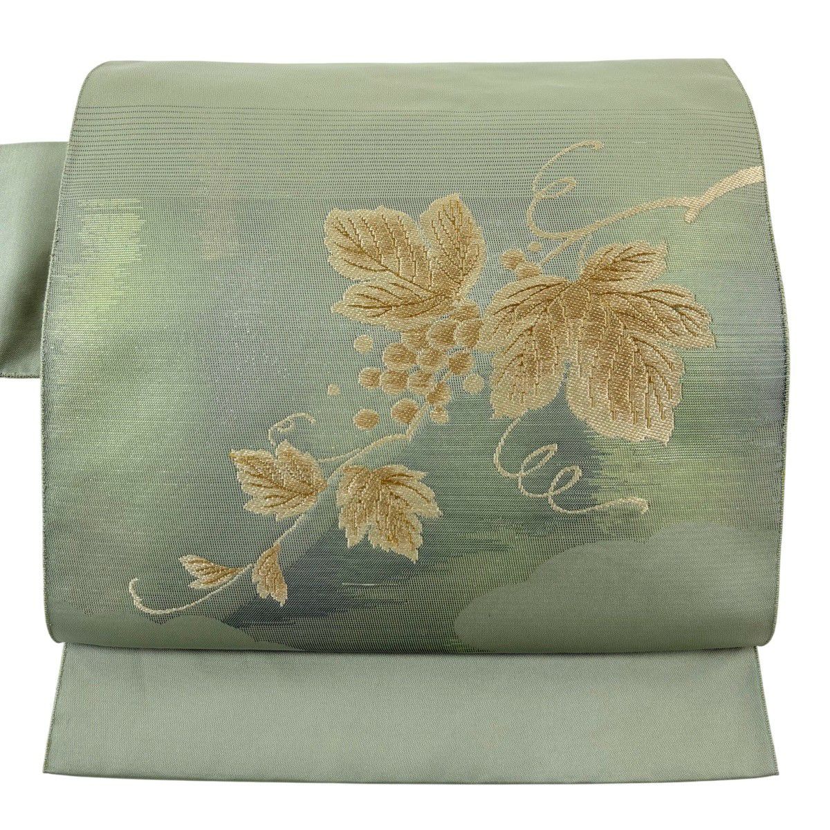 【美品】名古屋帶 秀品級 葡萄 金金箔 淺綠 純蠶絲