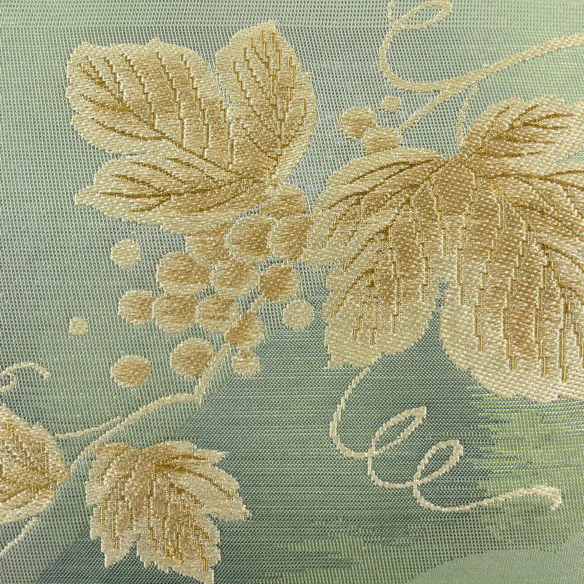 【美品】名古屋帶 秀品級 葡萄 金金箔 淺綠 純蠶絲