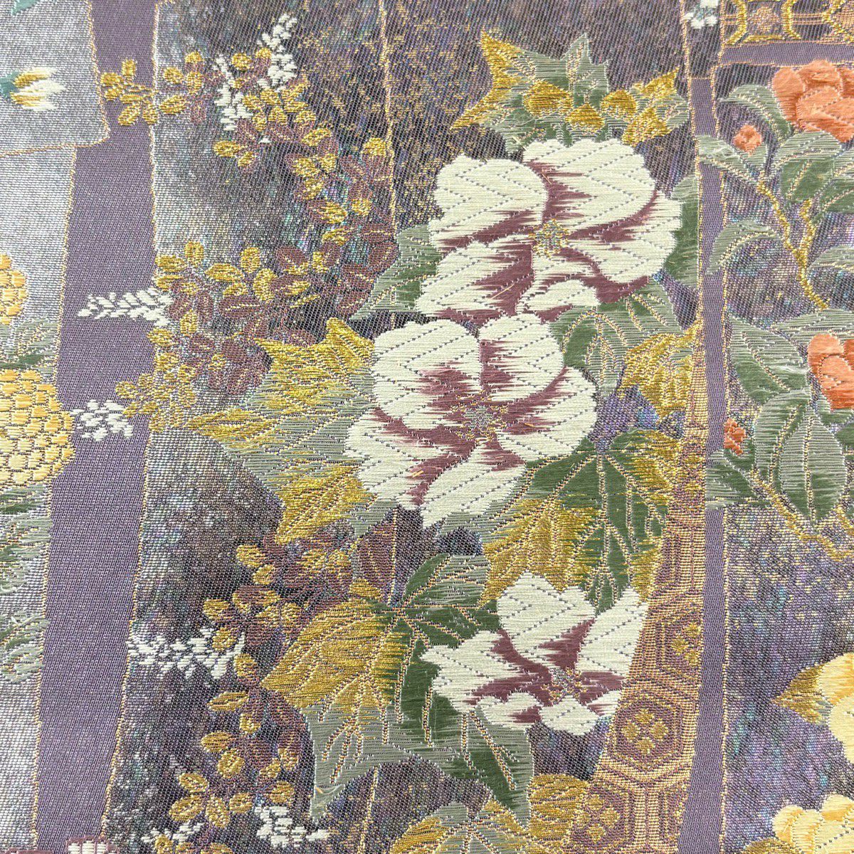 袋帶 秀品級 花薫短冊紋 金絲 金金箔 紫 六通 純蠶絲