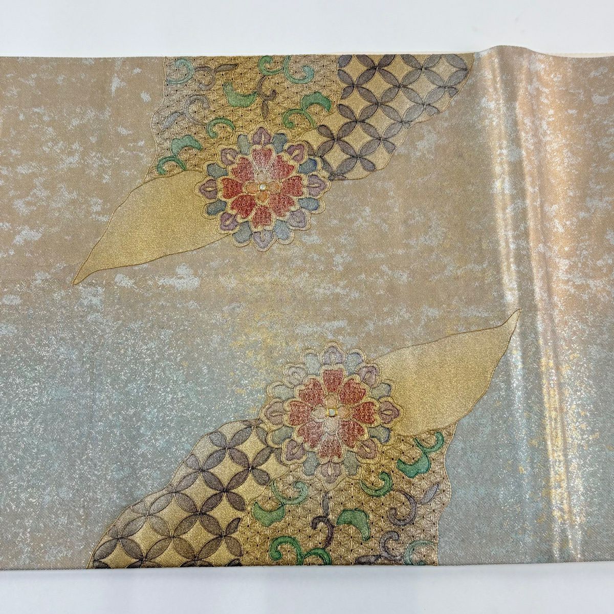 袋帶 秀品級 華紋 鳥 金金箔 螺鈿 金色 大鼓圖案 純蠶絲