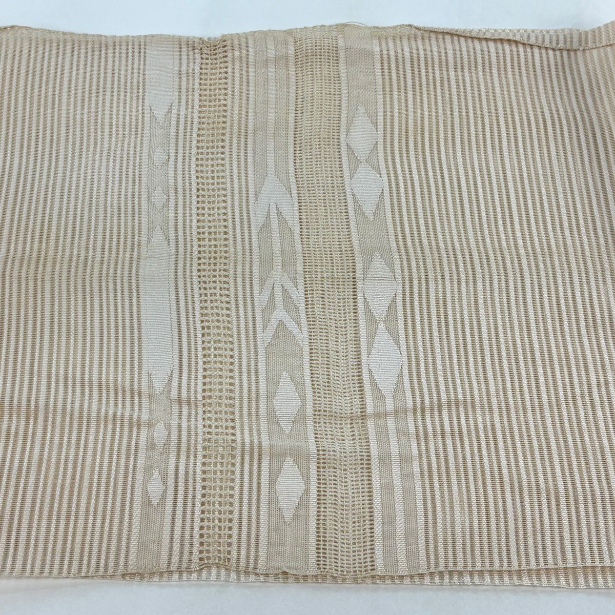 名古屋帶 秀品級 夏帶 絽 八寸名古屋帶 條紋 幾何學 奶油色 純蠶絲