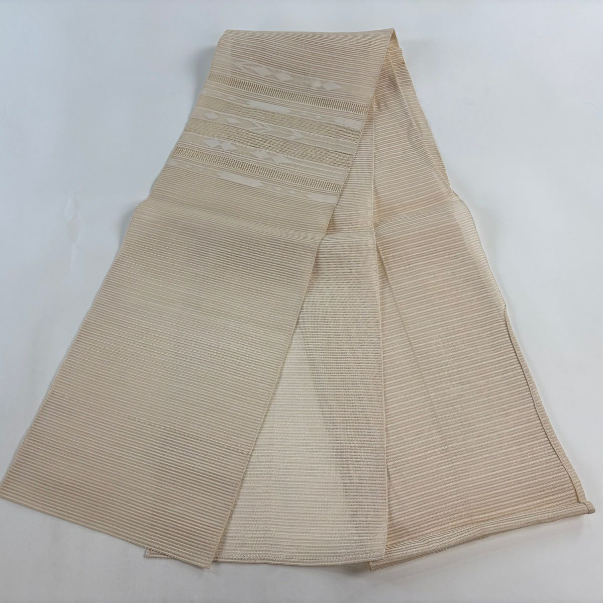 名古屋帶 秀品級 夏帶 絽 八寸名古屋帶 條紋 幾何學 奶油色 純蠶絲