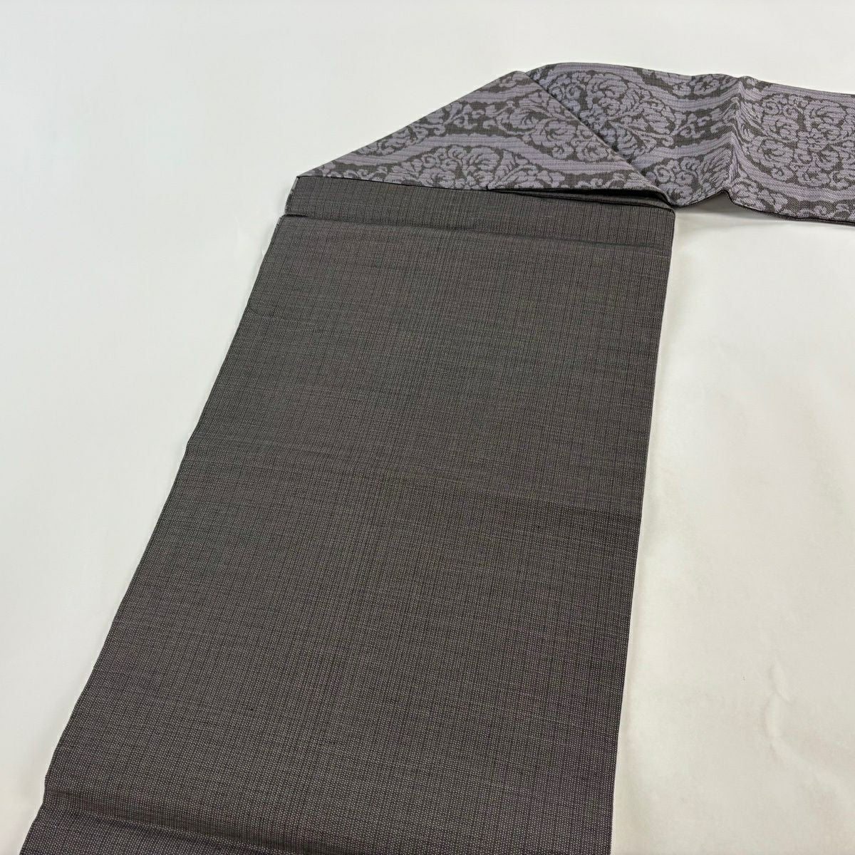 【美品】名古屋帶 秀品級 立涌 草花紋 灰紫 純蠶絲
