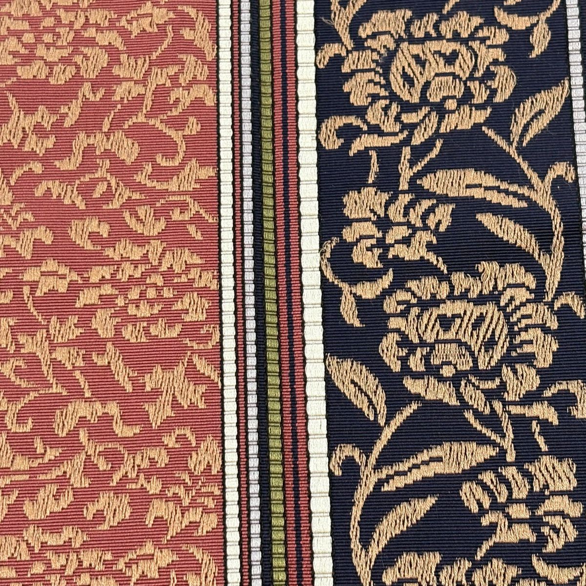 半幅帶 秀品級 花唐草紋 縞 黑 純蠶絲
