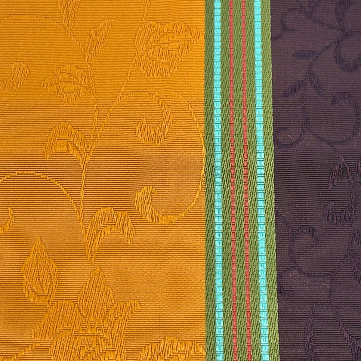 【美品】半幅帶 秀品級 證書齊全 本場筑前博多織 花唐草紋 縞 山吹茶 純蠶絲