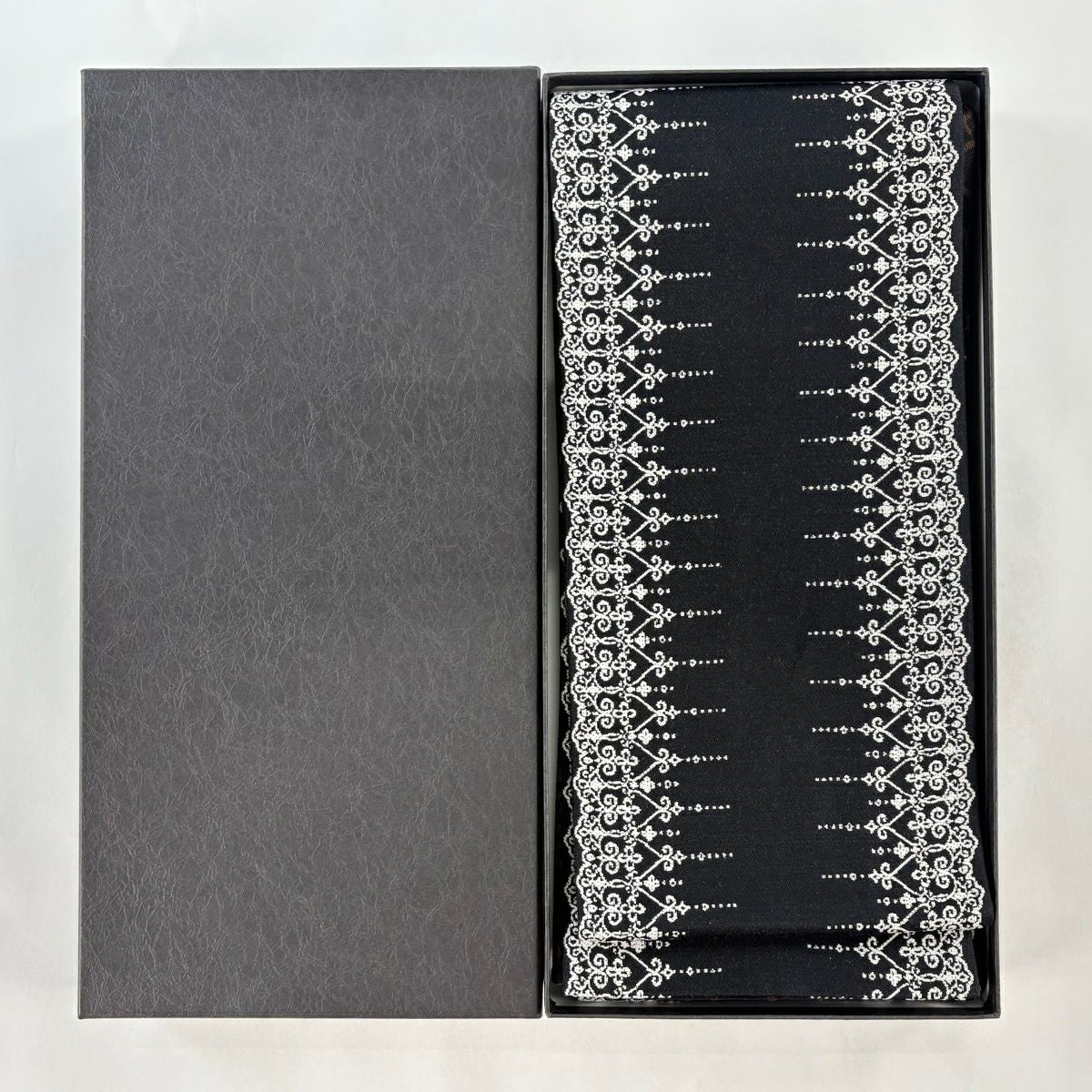 【美品】半幅帶 名品級 附盒 幾何學圖案 黑 純蠶絲