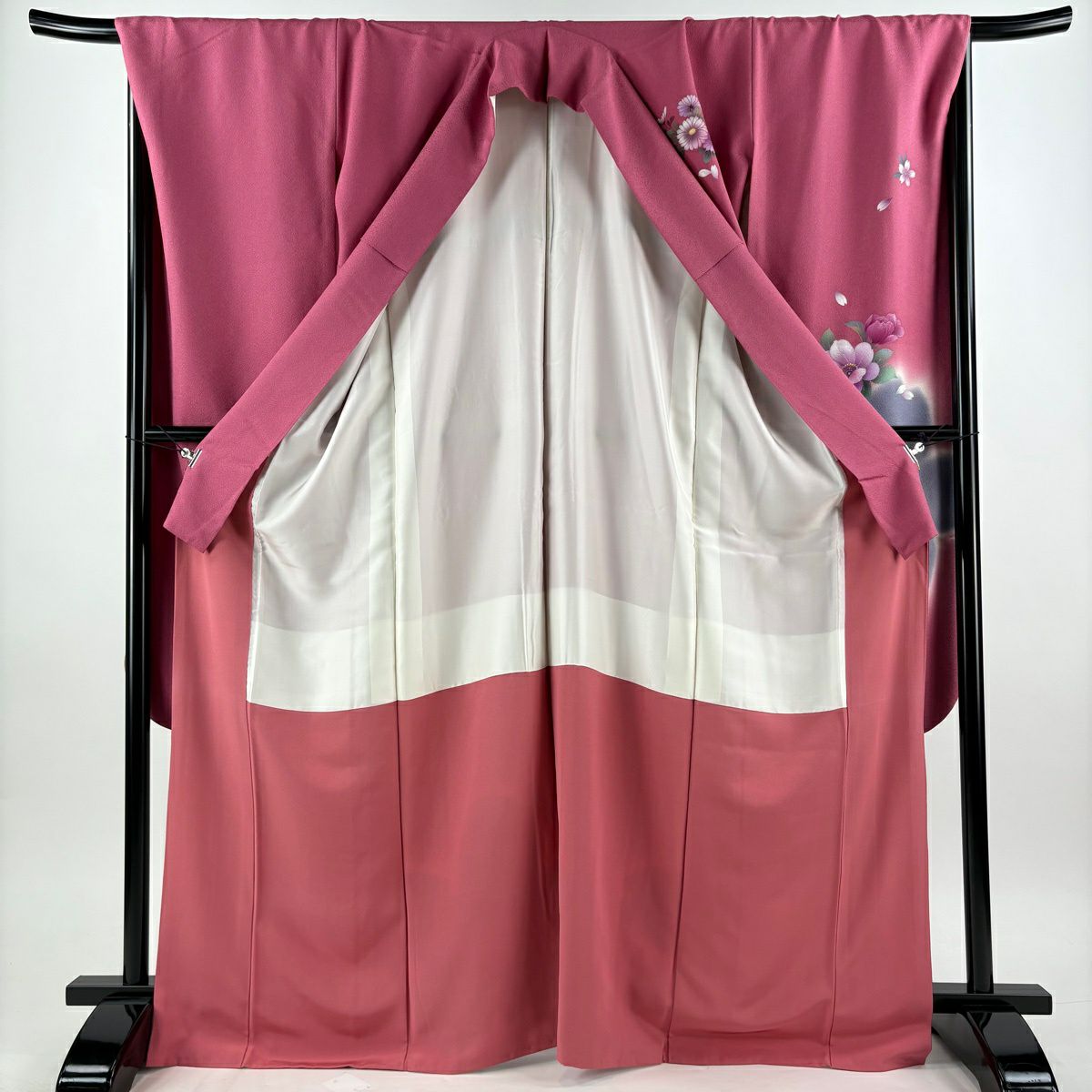 【美品】振袖禮服 身長169cm 袖長69.5cm L 雙層 袋帶全套 花車 櫻花 金銀彩 漸層 粉色 純蠶絲 優品級