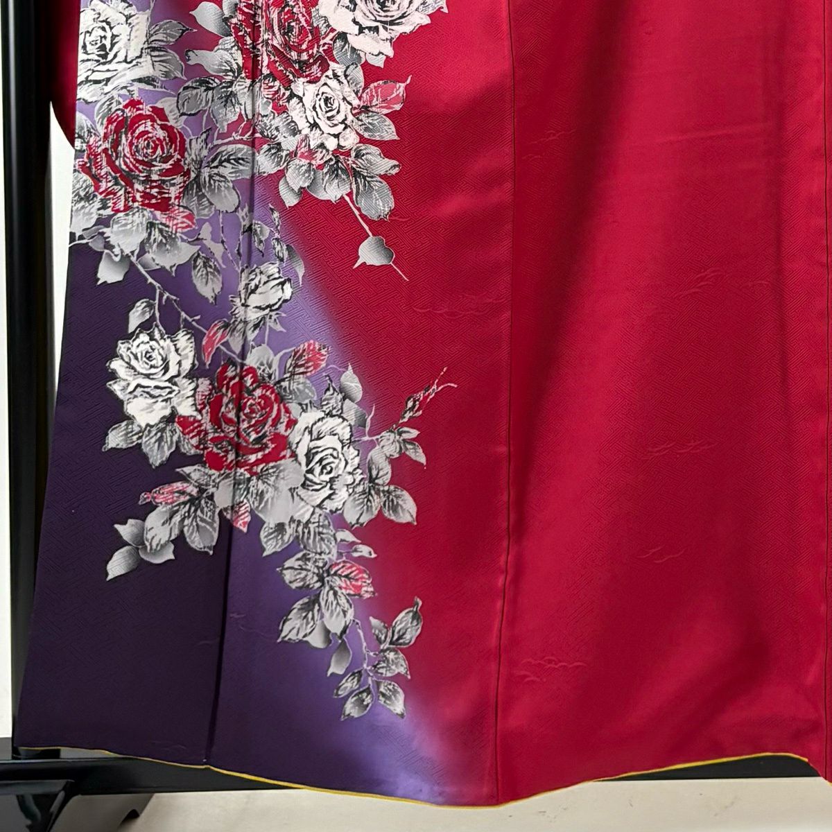 【美品】振袖禮服 身長159cm 袖長68cm L 雙層 袋帶全套 薔薇 染分 逐漸色 紅 純蠶絲 秀品級