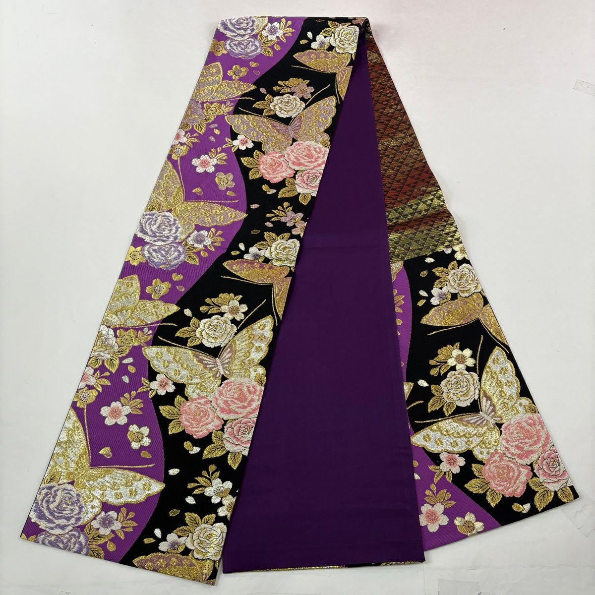 【美品】振袖禮服 身長159cm 袖長68cm L 雙層 袋帶全套 薔薇 染分 逐漸色 紅 純蠶絲 秀品級