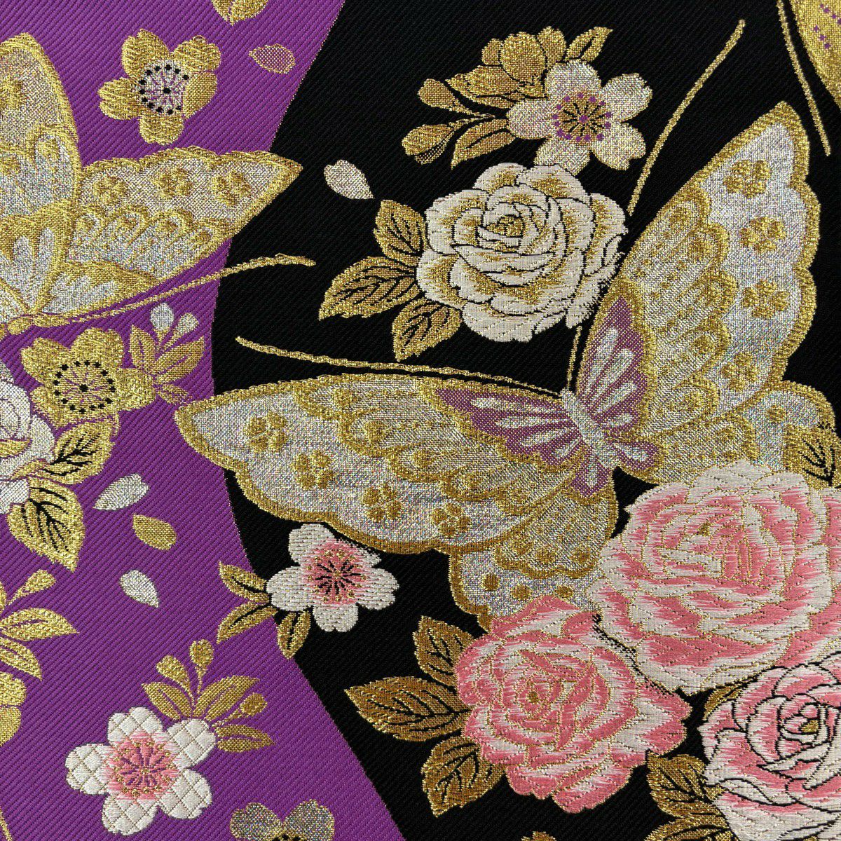 【美品】振袖禮服 身長159cm 袖長68cm L 雙層 袋帶全套 薔薇 染分 逐漸色 紅 純蠶絲 秀品級