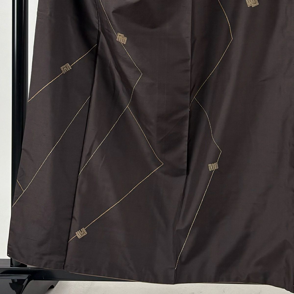 【美品】 小紋 身長159.5cm 袖長63.5cm S 雙層 紬織織 名古屋帶套裝 源氏香 刺繡 焦茶 純蠶絲 名品級