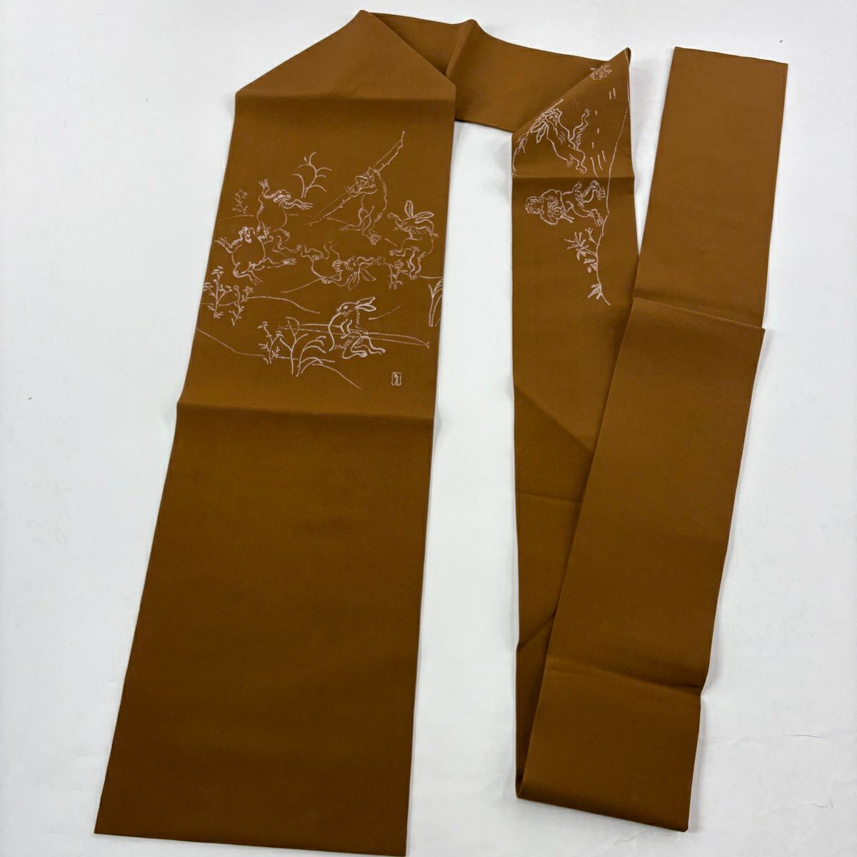 【美品】 小紋 身長159.5cm 袖長63.5cm S 雙層 紬織織 名古屋帶套裝 源氏香 刺繡 焦茶 純蠶絲 名品級