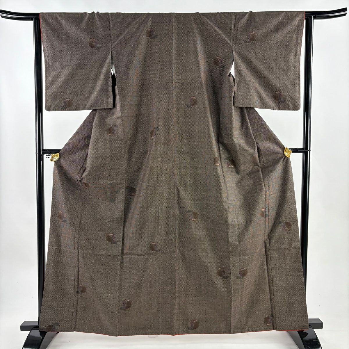 【美品】 紬織 身長162.5cm 袖長63.5cm S 雙層 椿 焦茶 純蠶絲 秀品級