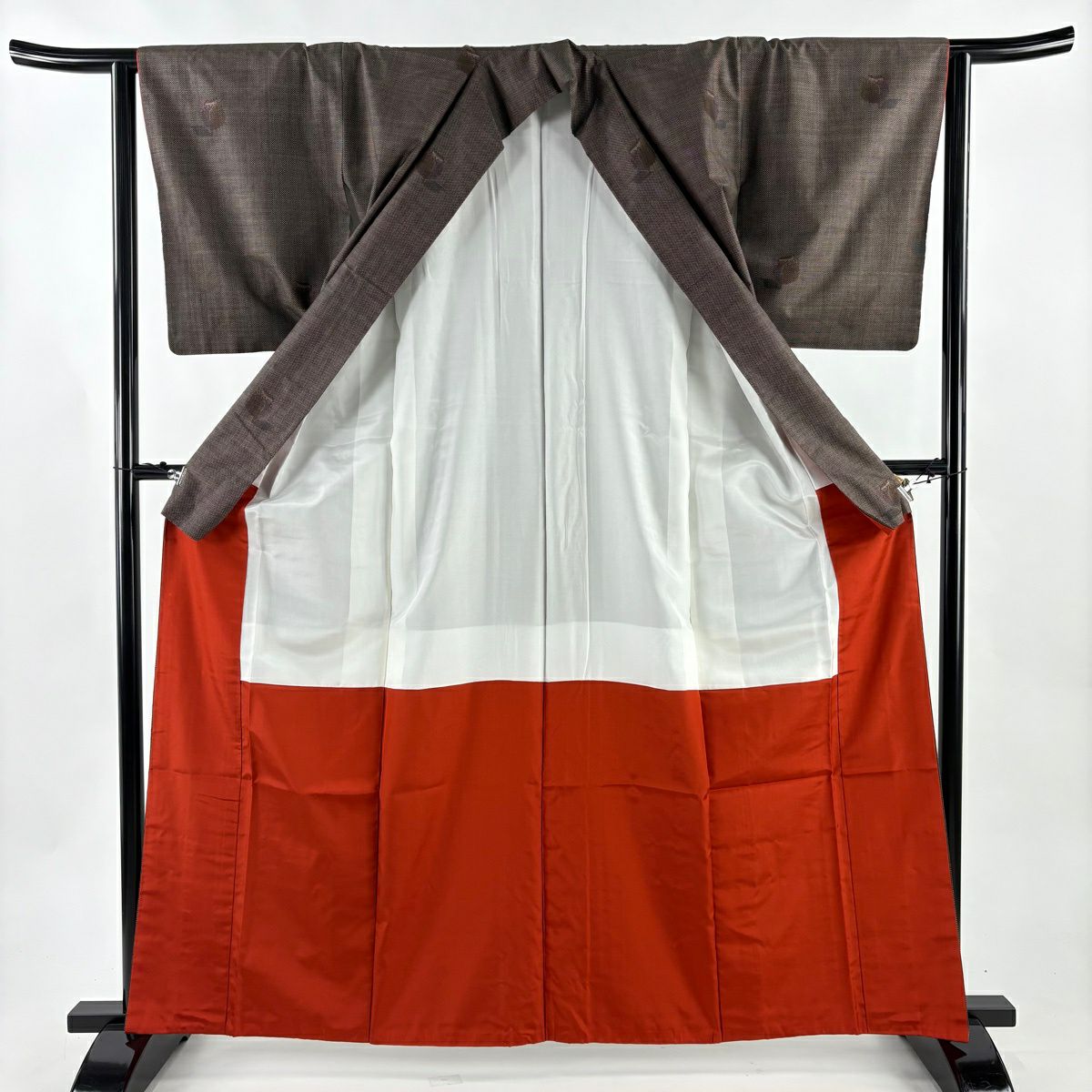 【美品】 紬織 身長162.5cm 袖長63.5cm S 雙層 椿 焦茶 純蠶絲 秀品級