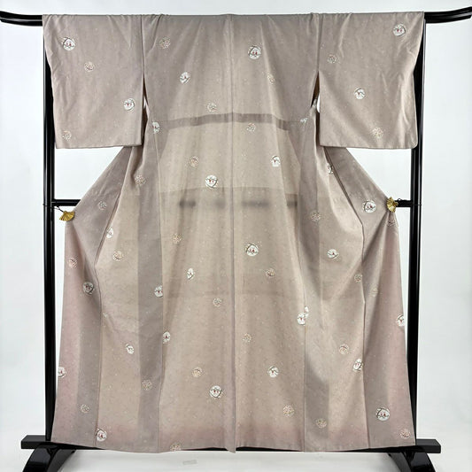 小紋 身長158.5cm 袖長67.5cm L 雙層 胴抜 手鞠 兔子 灰櫻 純蠶絲 秀品級