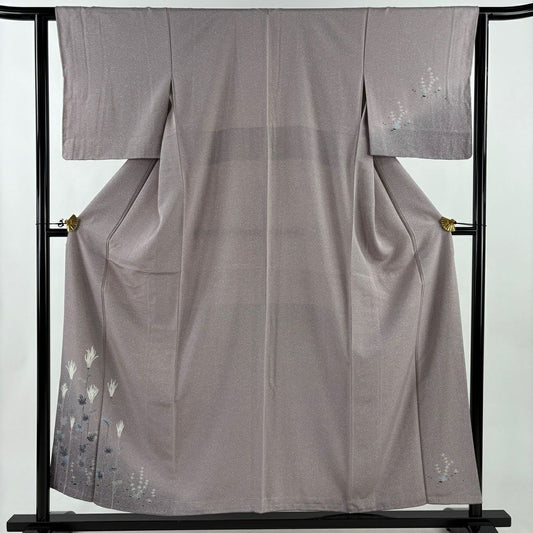 付下 身長156cm 袖長62cm S 雙層 菊花 草花紋紋 漸層 灰紫 純蠶絲 優品級