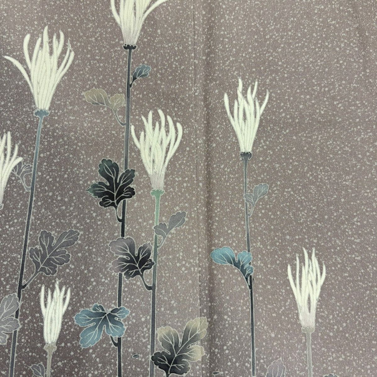 付下 身長156cm 袖長62cm S 雙層 菊花 草花紋紋 漸層 灰紫 純蠶絲 優品級