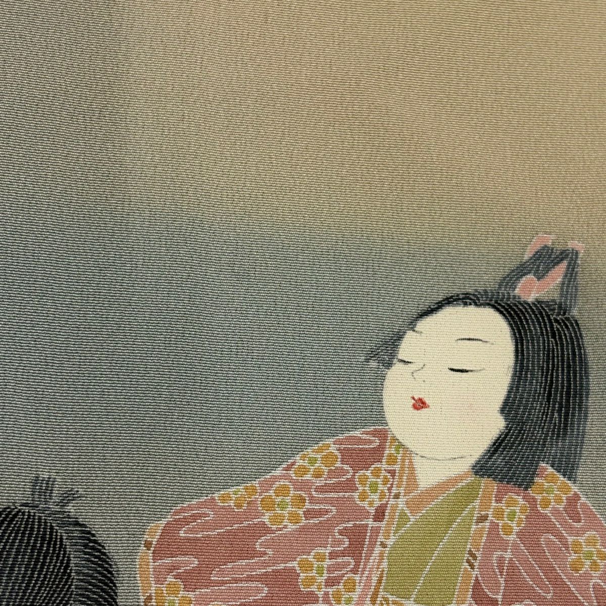 色留袖禮服 身長161cm 袖長66cm M 雙層 關口遼一 落款 童 松樹竹子梅花 漸層 米色 純蠶絲 優品級 一個紋