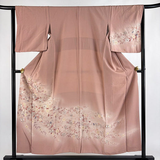付下 身長154cm 袖長63.5cm S 雙層 辻花染圖案 霞 刺繡 金線 粉米色 純蠶絲 優品級