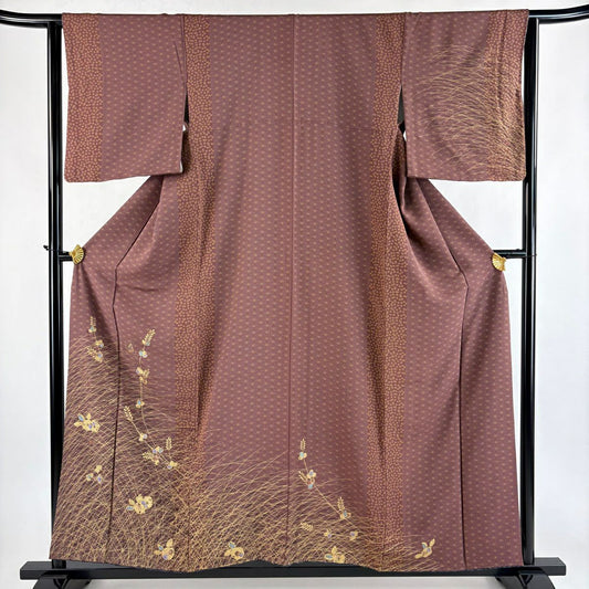 訪問服 身長157.5cm 袖長65cm M 雙層 蝶 辻花染 金彩裝飾 小豆 純蠶絲 秀品級