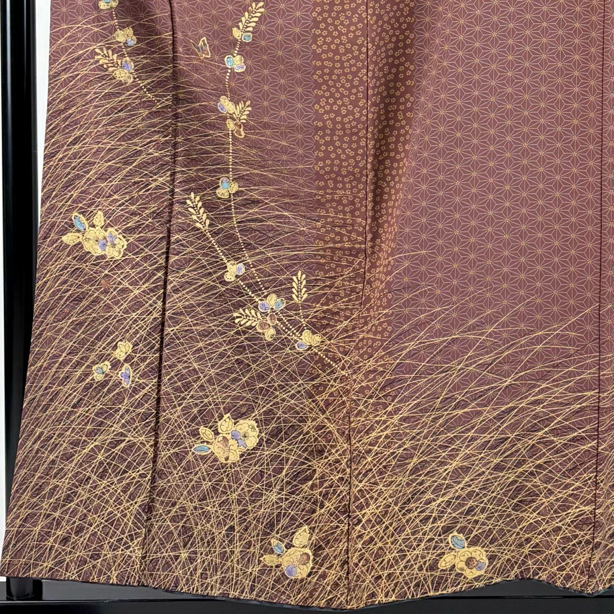 訪問服 身長157.5cm 袖長65cm M 雙層 蝶 辻花染 金彩裝飾 小豆 純蠶絲 秀品級