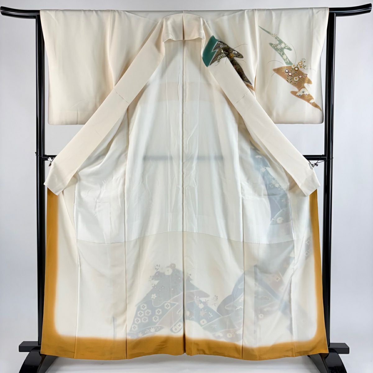 訪問服 身長162.5cm 袖長65cm M 雙層 菊花 梅花 金彩裝飾 染分 Cream 純蠶絲 優品級