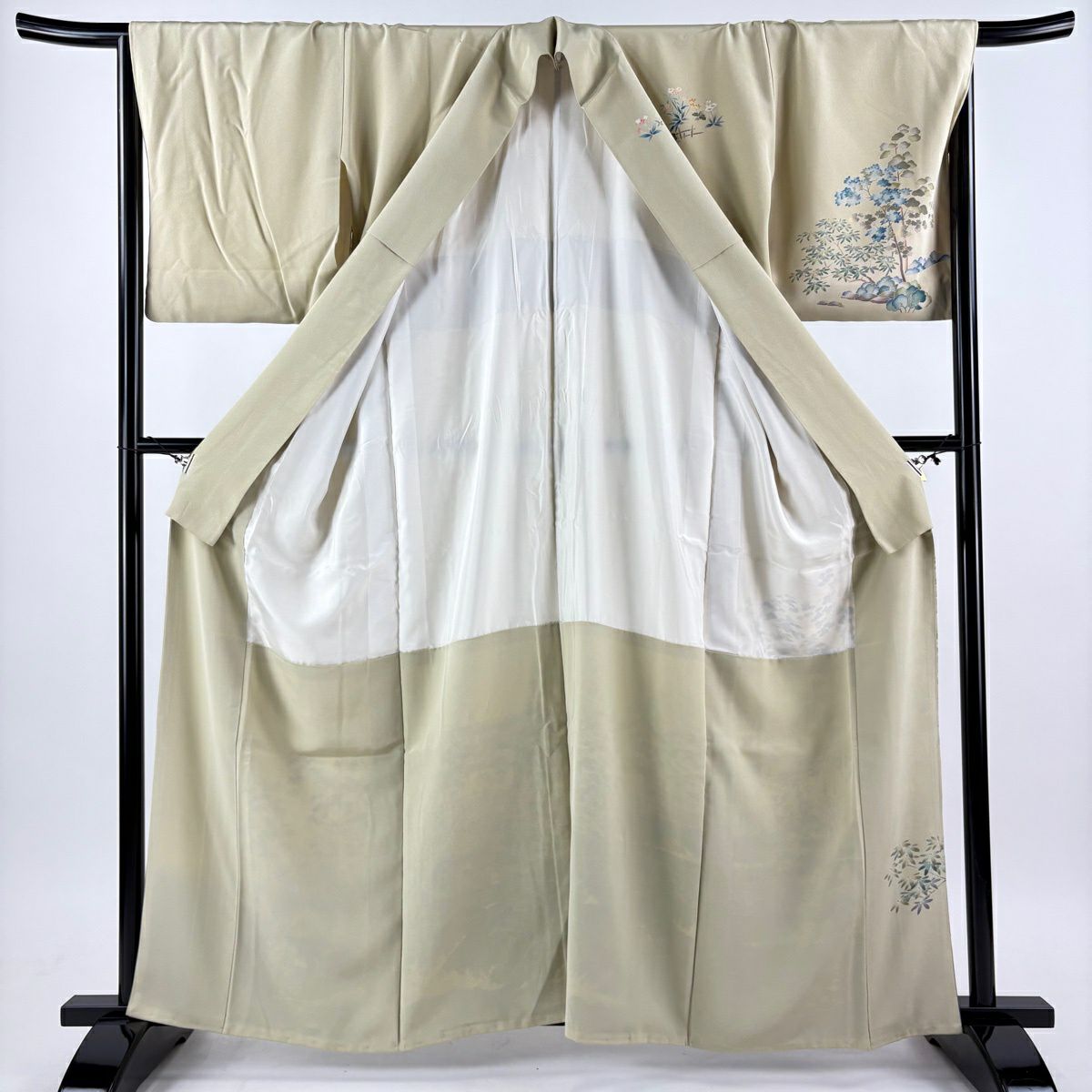 訪問服 身長161.5cm 袖長67cm M 雙層 風景 波 辨染 漸層 灰綠 純蠶絲 秀品級