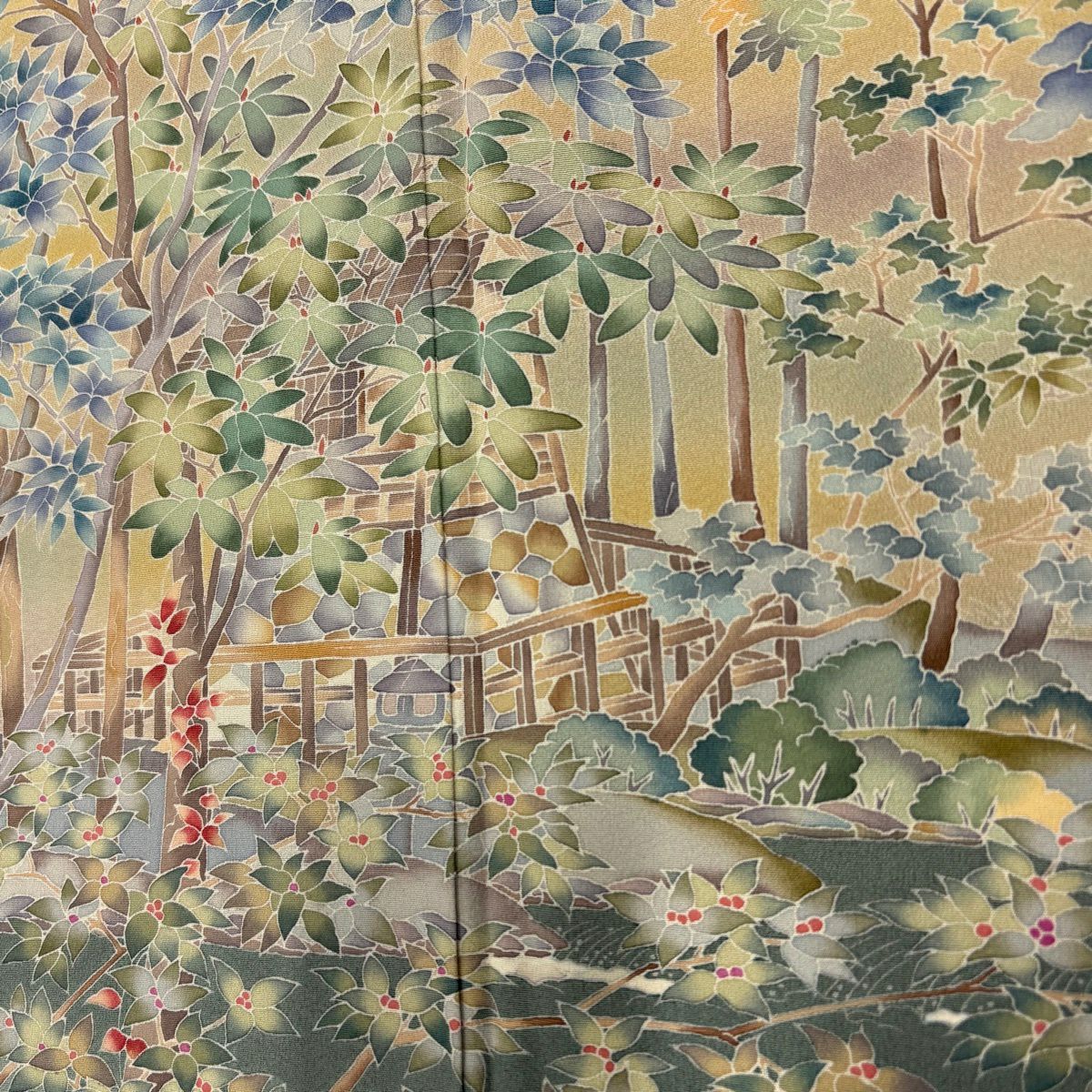 訪問服 身長161.5cm 袖長67cm M 雙層 風景 波 辨染 漸層 灰綠 純蠶絲 秀品級
