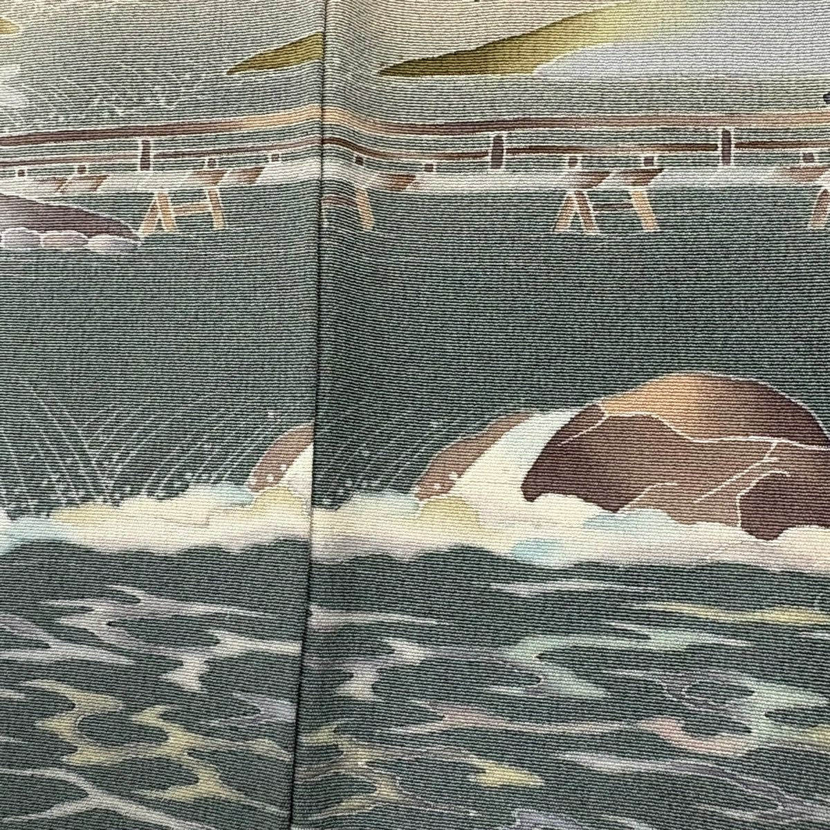 訪問服 身長161.5cm 袖長67cm M 雙層 風景 波 辨染 漸層 灰綠 純蠶絲 秀品級