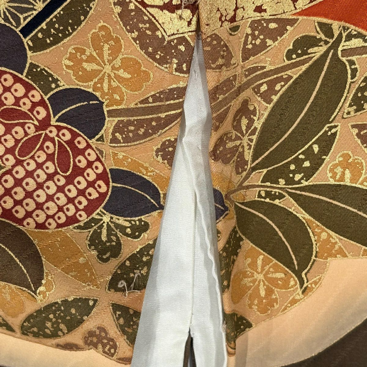 振袖禮服 身長159.5cm 袖長66.5cm M 雙層 扇子面 橘花 金絲 金銀彩 橙色 純蠶絲 秀品級