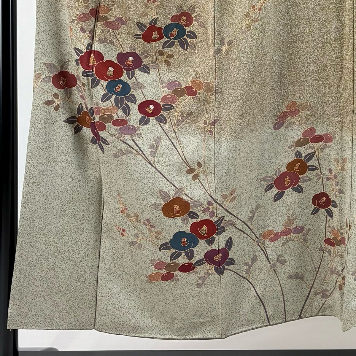 訪問服 身長154cm 袖長65cm M 雙層 椿 萬壽菊花 金彩裝飾 茶 純蠶絲 秀品級