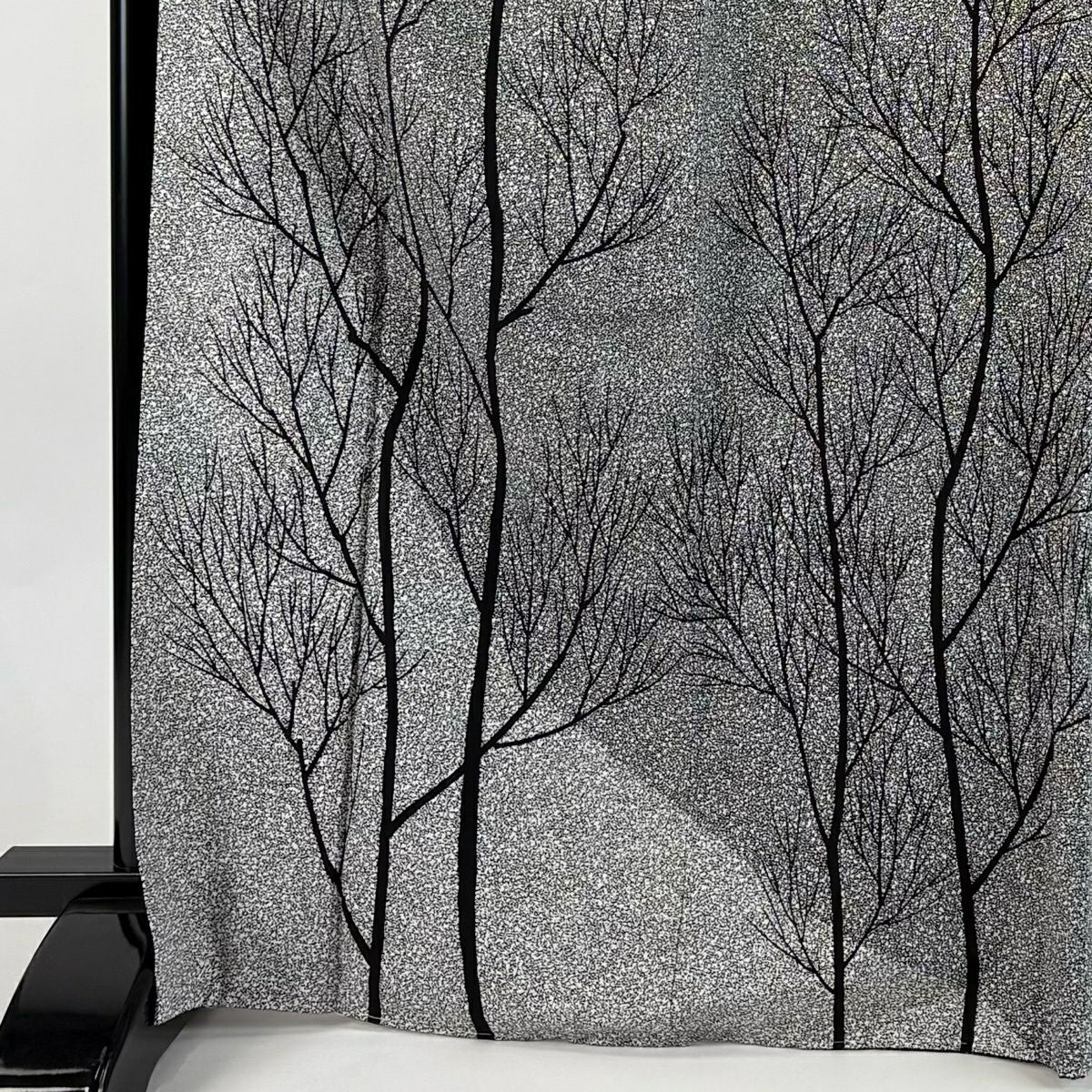 【美品】訪問服 身長169cm 袖長67cm M 雙層 川村久太郎 落款あり 樹木 黑 純蠶絲 秀品級